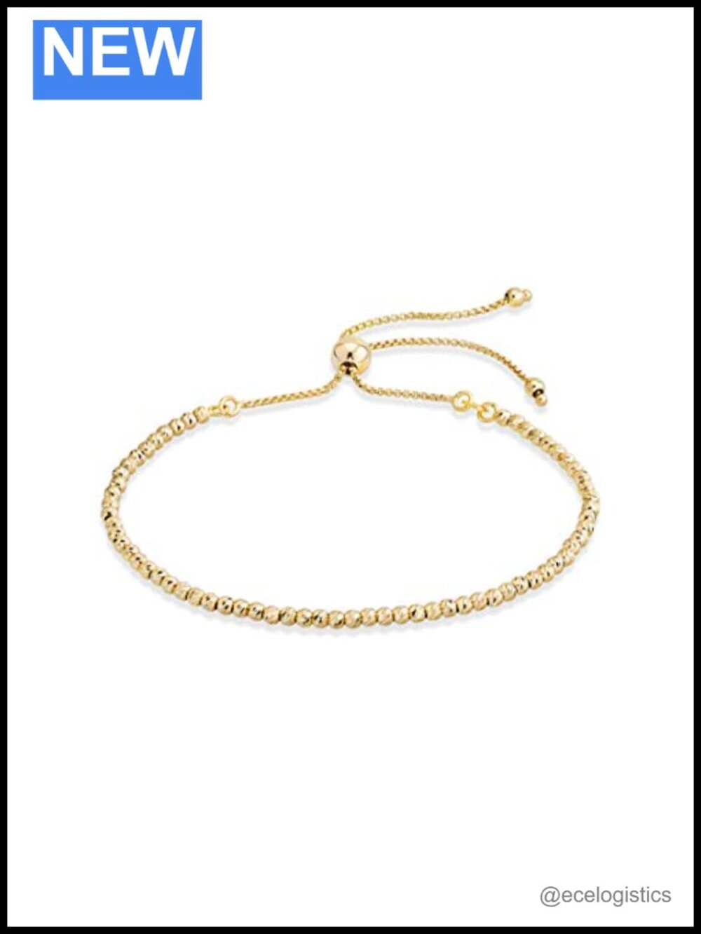 Sterling Silver 18K Gold Plated Bead Ball Bracelet Adjustable